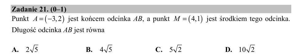 Zadanie 21: Długość odcinka AB - matura matematyka 2018