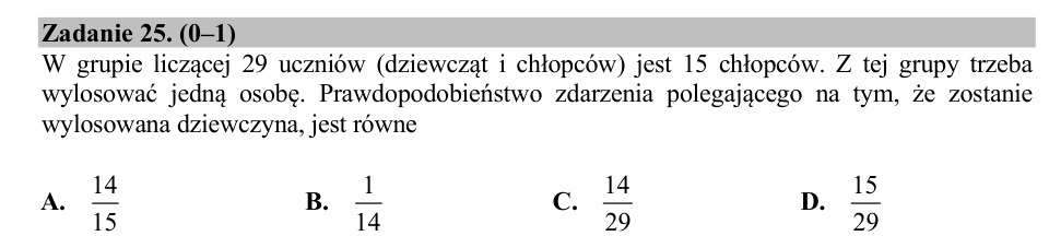 Zadanie 25: Prawdopodobieństwo wylosowania dziewczyny - matura matematyka 2018