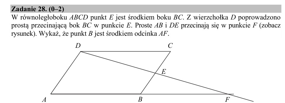 Zadanie 28: Środek odcinka AF - matura matematyka 2018