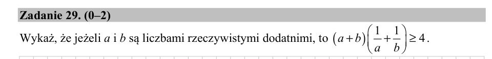 Zadanie 29: Nierówność dla liczb dodatnich - matura matematyka 2018