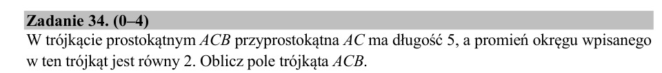 Zadanie 34: Pole trójkąta prostokątnego - matura matematyka 2018