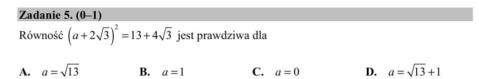 Zadanie 5: Liczba spełniająca daną równość - matura matematyka 2018