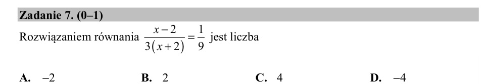 Zadanie 7: Rozwiązanie równania wymiernego - matura matematyka 2018