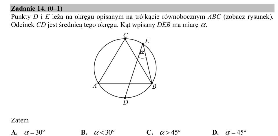 Zadanie 14: Miara kąta wpisanego - matura matematyka 2019