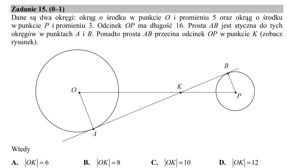 Zadanie 15: Długość odcinka OK - matura matematyka 2019
