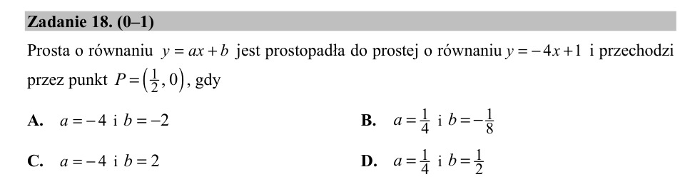 Zadanie 18: Prosta prostopadła przez punkt - matura matematyka 2019