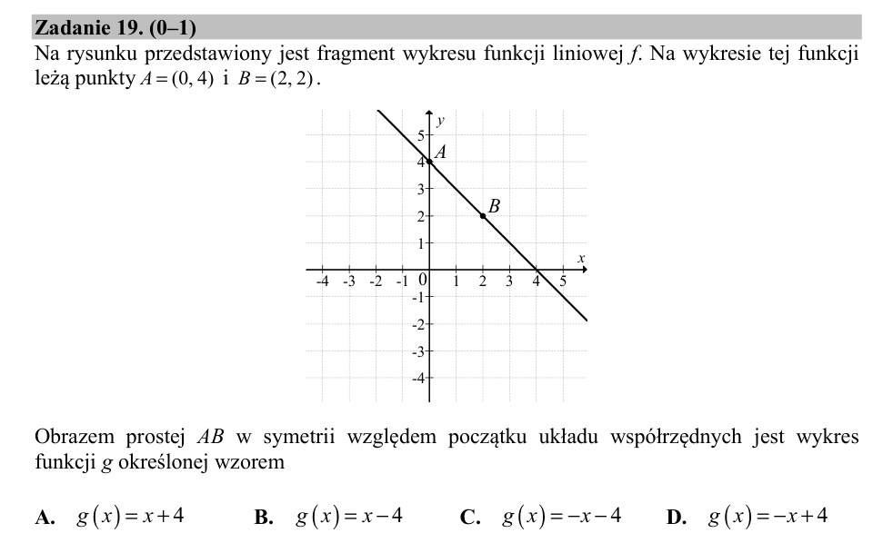 Zadanie 19: Obraz prostej w symetrii - matura matematyka 2019