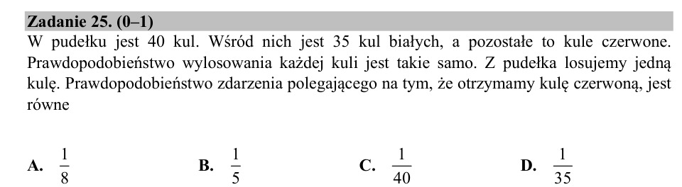 Zadanie 25: Prawdopodobieństwo kuli czerwonej - matura matematyka 2019