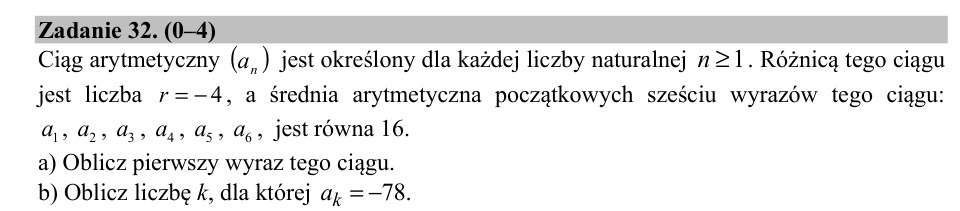 Zadanie 32: Ciąg arytmetyczny o różnicy - matura matematyka 2019