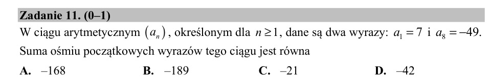 Zadanie 11: Suma ośmiu wyrazów ciągu - matura matematyka 2019