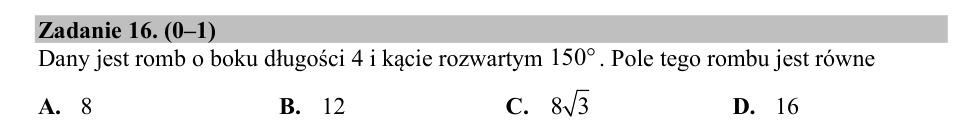 Zadanie 16: Pole rombu - matura matematyka 2019