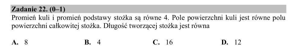 Zadanie 22: Tworząca stożka - matura matematyka 2019