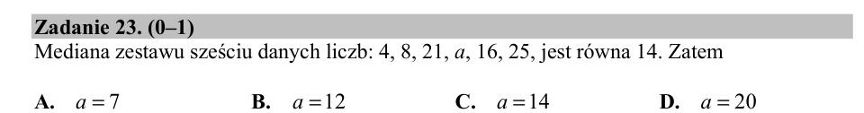 Zadanie 23: Mediana zestawu liczb - matura matematyka 2019
