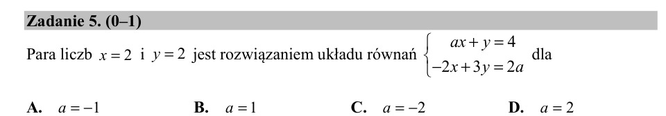 Zadanie 5: Parametr układu równań - matura matematyka 2019