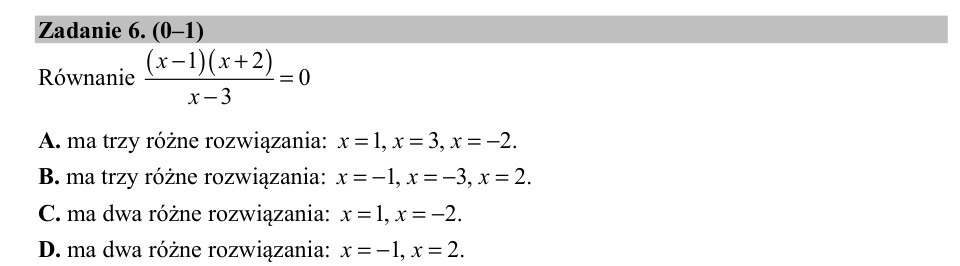 Zadanie 6: Rozwiązania równania wymiernego - matura matematyka 2019