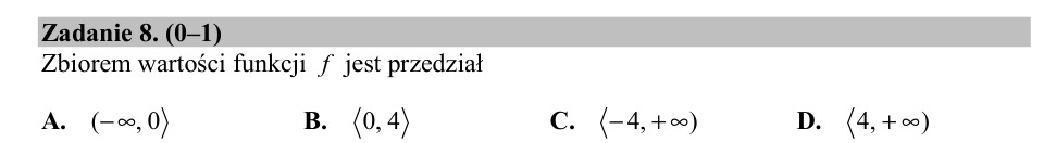 Zadanie 8: Zbiór wartości funkcji - matura matematyka 2019