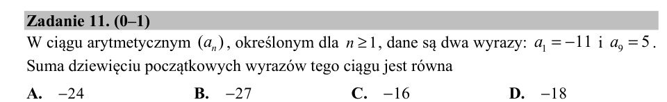 Zadanie 11: Suma wyrazów ciągu arytmetycznego - matura matematyka 2019