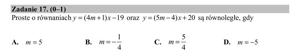 Zadanie 17: Równoległość dwóch prostych - matura matematyka 2019