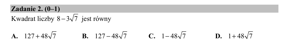 Zadanie 2: Kwadrat liczby niewymiernej - matura matematyka 2019