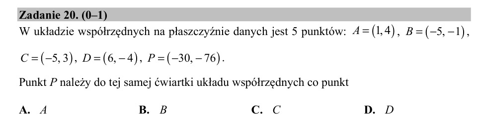Zadanie 20: Ćwiartka układu współrzędnych - matura matematyka 2019