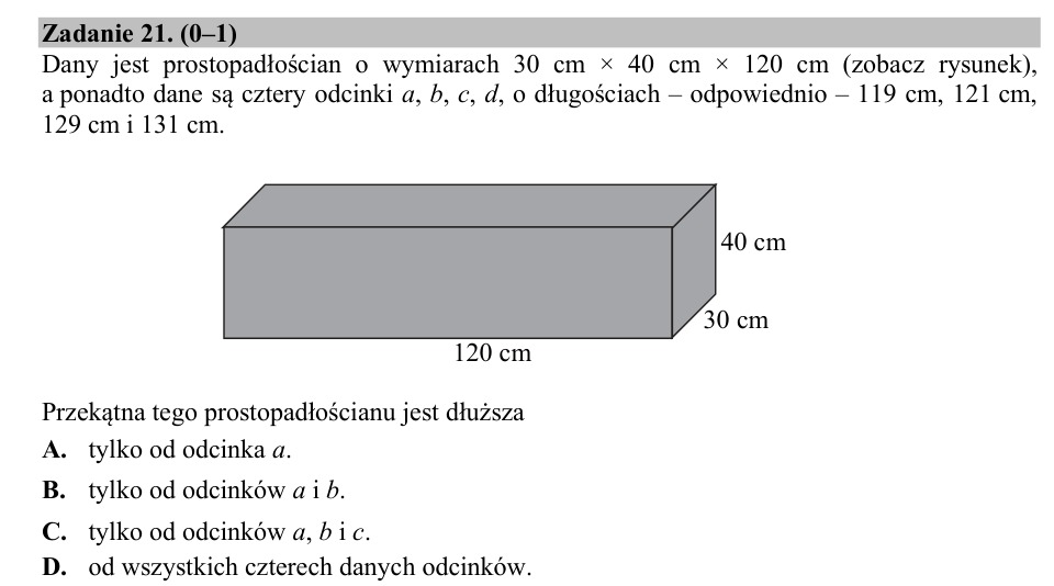 Zadanie 21: Przekątna prostopadłościanu - matura matematyka 2019