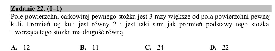 Zadanie 22: Długość tworzącej stożka - matura matematyka 2019