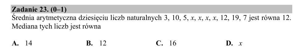 Zadanie 23: Mediana dziesięciu liczb - matura matematyka 2019