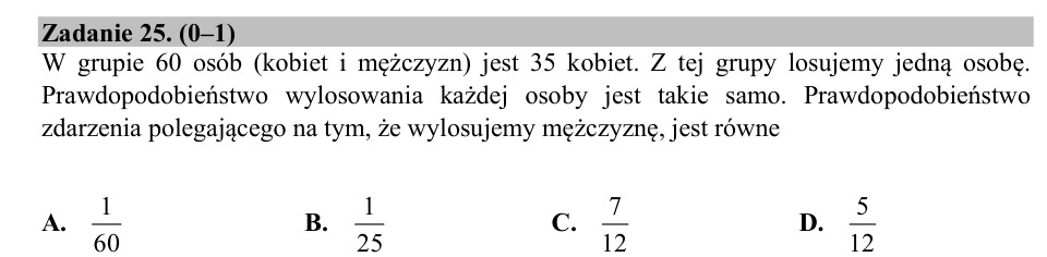 Zadanie 25: Prawdopodobieństwo wylosowania mężczyzny - matura matematyka 2019