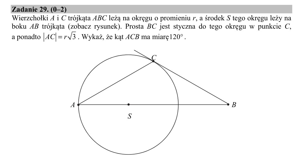 Zadanie 29: Miara kąta przy stycznej - matura matematyka 2019