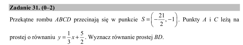 Zadanie 31: Równanie prostej w rombie - matura matematyka 2019