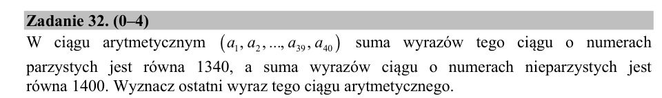 Zadanie 32: Ostatni wyraz ciągu arytmetycznego - matura matematyka 2019
