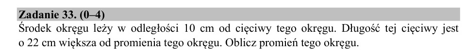 Zadanie 33: Promień okręgu z cięciwą - matura matematyka 2019