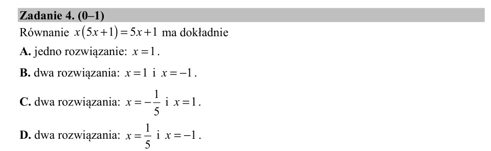 Zadanie 4: Liczba rozwiązań równania - matura matematyka 2019