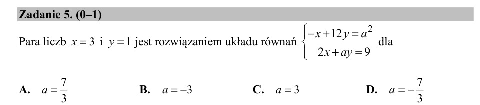Zadanie 5: Parametr w układzie równań - matura matematyka 2019