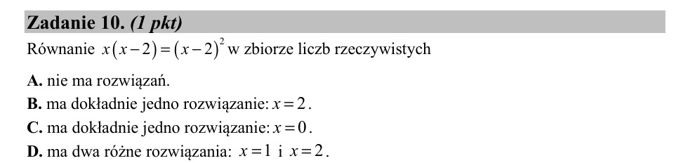 Zadanie 10: Liczba rozwiązań równania - matura matematyka 2020