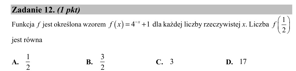 Zadanie 12: Wartość funkcji wykładniczej - matura matematyka 2020