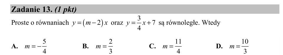 Zadanie 13: Współczynnik prostych równoległych - matura matematyka 2020