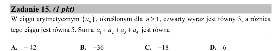 Zadanie 15: Suma wyrazów ciągu arytmetycznego - matura matematyka 2020