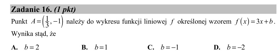 Zadanie 16: Wyraz wolny funkcji liniowej - matura matematyka 2020