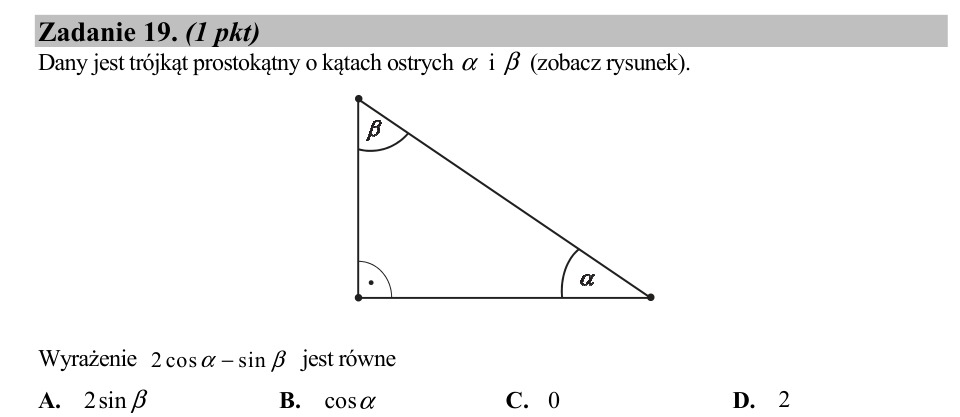 Zadanie 19: Wyrażenie z sinusem i cosinusem - matura matematyka 2020