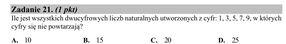 Zadanie 21: Dwucyfrowe liczby niepowtarzalne - matura matematyka 2020