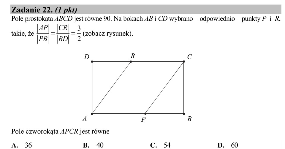 Zadanie 22: Pole czworokąta w prostokącie - matura matematyka 2020