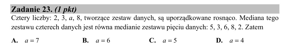 Zadanie 23: Mediana zestawu danych - matura matematyka 2020