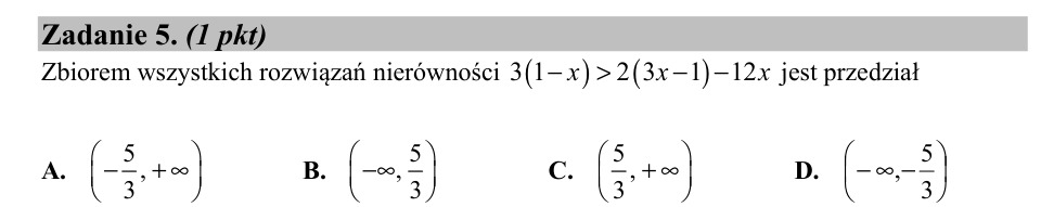 Zadanie 5: Zbiór rozwiązań nierówności - matura matematyka 2020