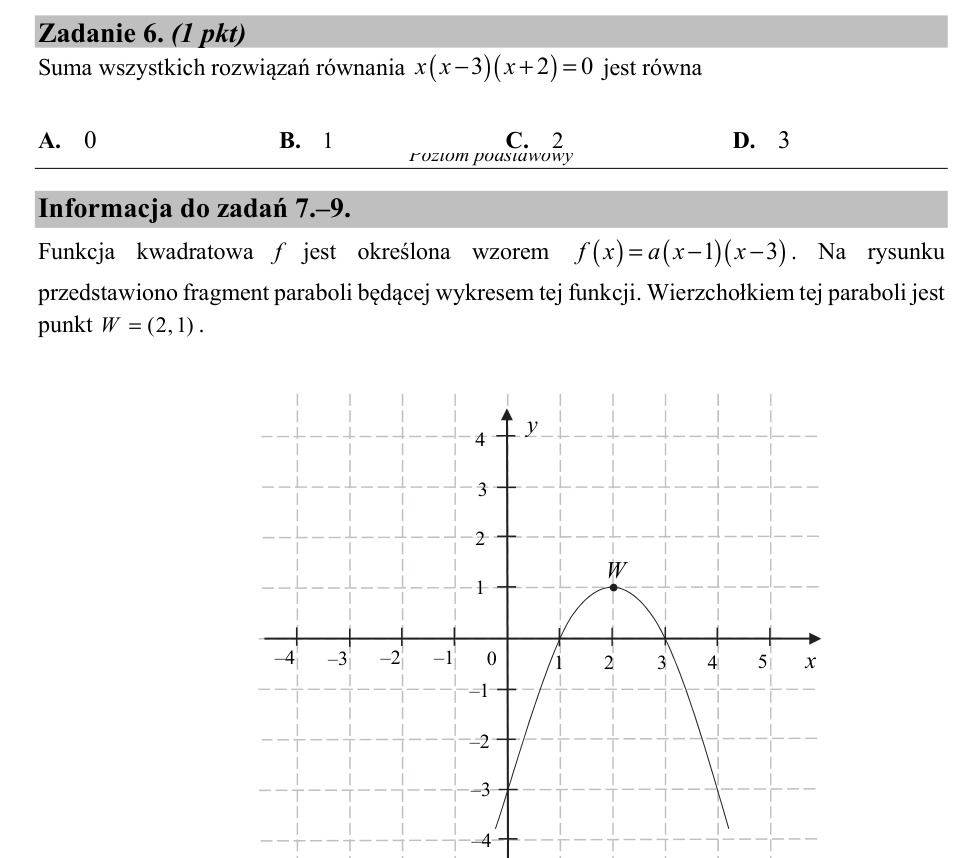Zadanie 6: Suma rozwiązań równania - matura matematyka 2020