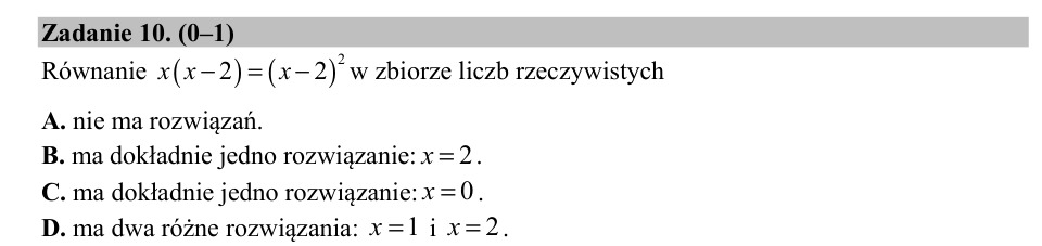 Zadanie 10: Liczba rozwiązań równania - matura matematyka 2020