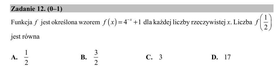 Zadanie 12: Wartość funkcji wykładniczej - matura matematyka 2020