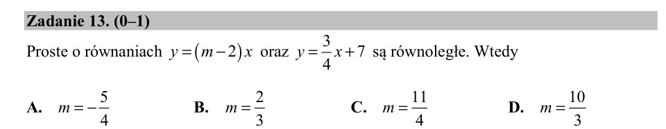 Zadanie 13: Równanie prostych równoległych - matura matematyka 2020