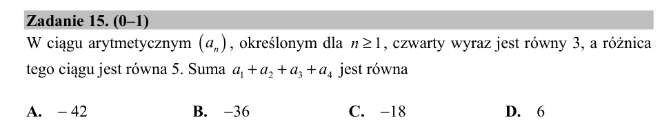 Zadanie 15: Suma ciągu arytmetycznego - matura matematyka 2020