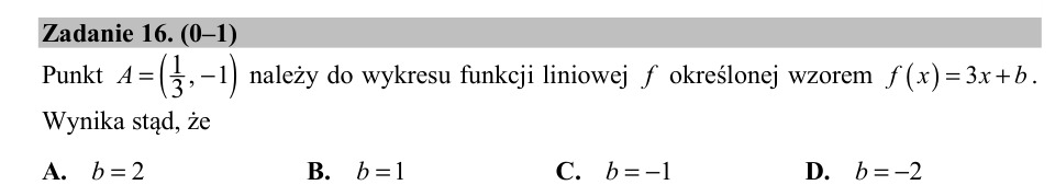 Zadanie 16: Wyraz wolny funkcji liniowej - matura matematyka 2020